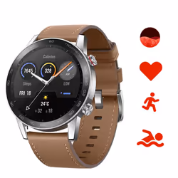 HONOR MagicWatch 2 Smart Watch 46 mm Men's Bluetooth Calling, Heart Rate and Stress Monitor Spo2.14 Days Standby GPS Brown