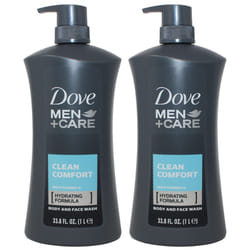 Dove Men Body Wash Clean Comfort 1 Liter (33.8 Oz) - Pack of 2