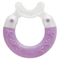 MAM Bite & Brush, Baby Ring Suitable From 3+ Months Old, Teething Toy Promotes Dental Hygiene and Cleanliness, Soothes Painful Gums, Purple