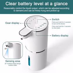 380ml Automatic Soap Dispenser Foam USB Charging Touchless Smart Display Infrared Sensor Liquid Soap Dispensers Hand Washer - white, 1pcs