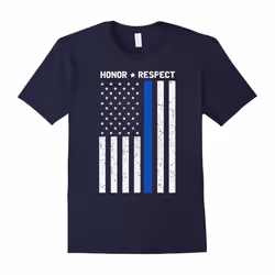 Thin Blue Line American Flag Honor Respect Police T-Shirt-Father's Day - L