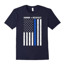 Thin Blue Line American Flag Honor Respect Police T-Shirt-Father's Day - XXL