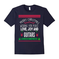 Merry Christmas peace love joy & guitars awesomeness t-shirt-Father's Day - XXL