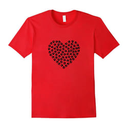 Paw Print Heart Tee Love Dog Pet Animal Lover T-Shirt-Father's Day - S