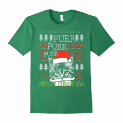 Green Meowy Christmas Ugly Xmas T-shirt for Cat Lovers-Father's Day - XL