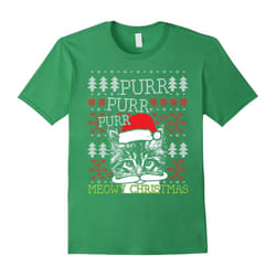 Green Meowy Christmas Ugly Xmas T-shirt for Cat Lovers-Father's Day - XL