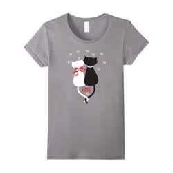 Cute Cat Couple Love Valentine Day T-shirt for Women-Father's Day - XL