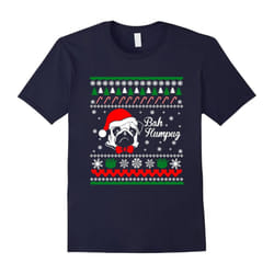 Ugly Christmas Sweater Bah Humpug T-Shirt Pug Dog Lover Gift-Father's Day - M