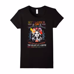 Womens September Woman The Soul Of A Mermaid Shirt-Birthday Gifts-Father's Day - L