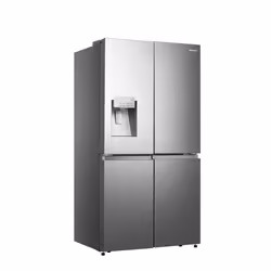 Hisense RQ760N4SASE, Freestanding, American door, Stainless steel, Touch, LED, On door