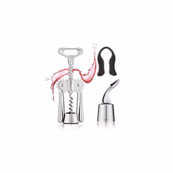 Wine Opener Set Wing Corkscrew with Wine Foil Cutter and Wine Stoppers Used in Kitchen Restaurant Chateau and Bars Stainless ...