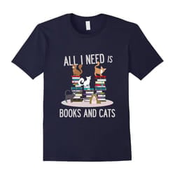FUNNY BOOKS AND CATS T-SHIRT Book Lovers Cat Gift-Father's Day - XL