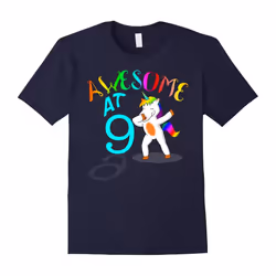 Funny Dabbing Unicorn 9th Year Old Birthday Gifts Tee Shirt-Father's Day - XXL