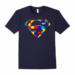 Autism Super Hero Awareness T-Shirt Ribbon Gift Tee Mom Dad-Father's Day - M