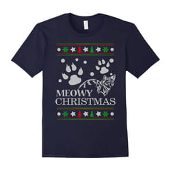 Meowy Christmas Shirt, Cat Lovers T Shirt-Father's Day - L