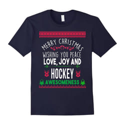 Merry Christmas peace love joy & hockey awesomeness t-shirt-Father's Day - XXL