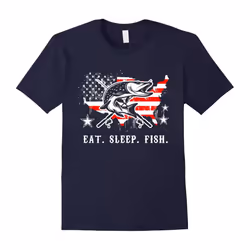 Eat Sleep Fish American Flag Tee Love Fishing Shirt T Shirts-Father's Day - M