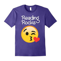 Reading Rocks Fun Teacher Reader emoji love T Shirt-Father's Day - L