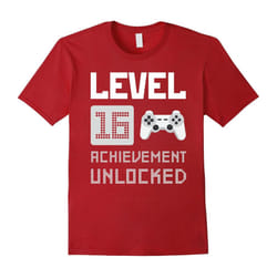 Level 16 Achievement Unlocked Tee Shirt Gifts 16th Birthday-Father's Day - S