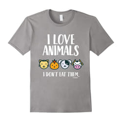 I Love Animals T-Shirt for Vegans and Vegetarians-Father's Day - L