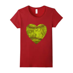 Softball Distressed Heart T-Shirt Cute Mom Love Tee-Father's Day - S