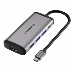 Vention Type-C to HDMI/USB3.0*3/PD Converter 0.15M Gray Metal Type, Wired, USB 3.2 Gen 1 (3.1 Gen 1) Type-C, 87 W, Grey, 5 Gb ...
