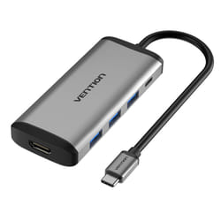 Vention Type-C to HDMI/USB3.0*3/PD Converter 0.15M Gray Metal Type