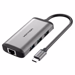Vention Type-C to HDMI/USB3.0*3/RJ45/PD Converter 0.15M Gray Metal Type, Wired, USB 3.2 Gen 1 (3.1 Gen 1) Type-C, 87 W, 10,10 ...