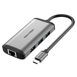 Vention Type-C to HDMI/USB3.0*3/RJ45/PD Converter 0.15M Gray Metal Type