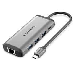 Vention Type-C to HDMI/USB3.0*3/RJ45/TF/SD/PD Converter 0.15M Gray Metal Type