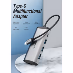 Vention Type-C to HDMI/USB3.0*3/RJ45/TF/SD/PD Converter 0.15M Gray Metal Type