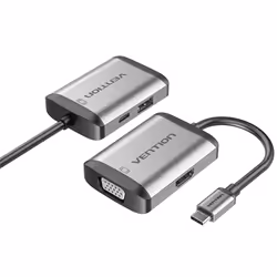 Vention Type-C to HDMI/VGA/USB3.0/PD Converter 0.15M Gray Metal Type, 2.0, USB Type-C, HDMI output, VGA (D-Sub) output
