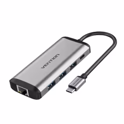 Vention Multi-function Type-C to HDMI/USB3.0*3/TF/SD/RJ45/3.5mm/PD Docking Station 0.15m Gray Metal Type, Wired, USB 3.2 Gen  ...