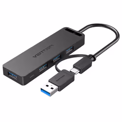 Vention 4-Port USB 3.0 Hub with USB-C & USB 3.0 2-in-1 Interface and Power Supply 0.15M ABS Type, USB 3.2 Gen 1 (3.1 Gen 1) T ...