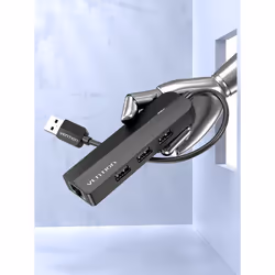 Vention 3-Port USB 2.0 Hub with 100M Ethernet Adapter 0.15M Black - Additional view 2