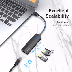 Vention 3-Port USB 2.0 Hub with 100M Ethernet Adapter 0.15M Black - Additional view 3