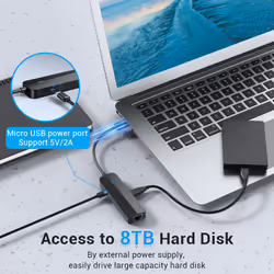 Vention 3-Port USB 2.0 Hub with 100M Ethernet Adapter 0.15M Black - Additional view 4