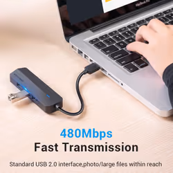 Vention 3-Port USB 2.0 Hub with 100M Ethernet Adapter 0.15M Black - Additional view 7