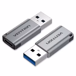 Vention USB 3.0 Male to USB-C Female Adapter Gray Aluminum Alloy Type, USB A, USB C, Grey