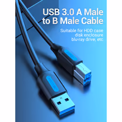 Vention USB 3.0 A Male to B Male Cable 3M Black PVC Type