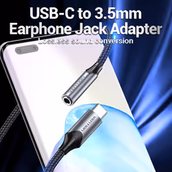 Vention USB-C Male to 3.5MM Earphone Jack With DAC Adapter 0.1M Gray Aluminum Alloy Type
