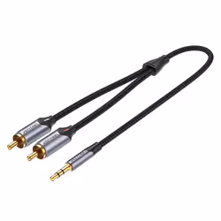 Vention 3.5MM Male to 2-Male RCA Adapter Cable 3M Gray Aluminum Alloy Type