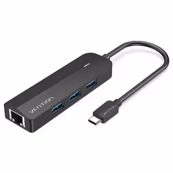 Vention USB-C to USB 3.0*3/RJ45/Micro-B HUB 0.15M Black ABS Type, USB Type-C, RJ-45, USB 3.2 Gen 1 (3.1 Gen 1) Type-A, USB Ty ...