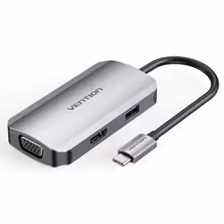 Vention USB-C to HDMI/VGA/USB 3.0/PD Docking Station 0.15M Gray Aluminum Alloy Type, Wired, USB 3.2 Gen 1 (3.1 Gen 1) Type-C, ...