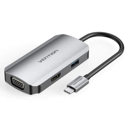 Vention USB-C to HDMI/VGA/USB 3.0/PD Docking Station 0.15M Gray Aluminum Alloy Type
