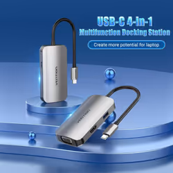Vention USB-C to HDMI/VGA/USB 3.0/PD Docking Station 0.15M Gray Aluminum Alloy Type