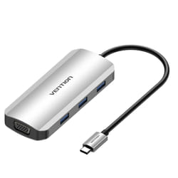 Vention USB-C to HDMI/VGA/USB 3.0x3/PD Docking Station 0.15M Gray Aluminum Alloy Type