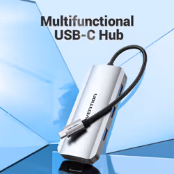 Vention USB-C to HDMI/VGA/USB 3.0x3/PD Docking Station 0.15M Gray Aluminum Alloy Type