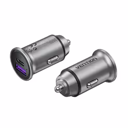 Vention Two-Port USB A+A(30+30) Car Charger Gray Mini Style Aluminium Alloy Type, Auto, Cigar lighter, Grey