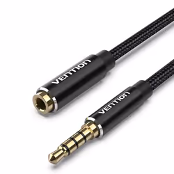 Vention Cotton Braided TRRS 3.5mm Male to 3.5mm Female Audio Extension Cable 3M Black Aluminum Alloy Type, 3.5mm TRRS, Male, ...